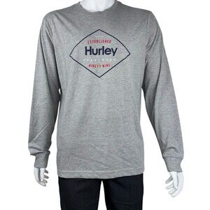 Hurley Graphic T-Shirt Long Sleeve Crew Neck Mens Size Large Gray Casual New